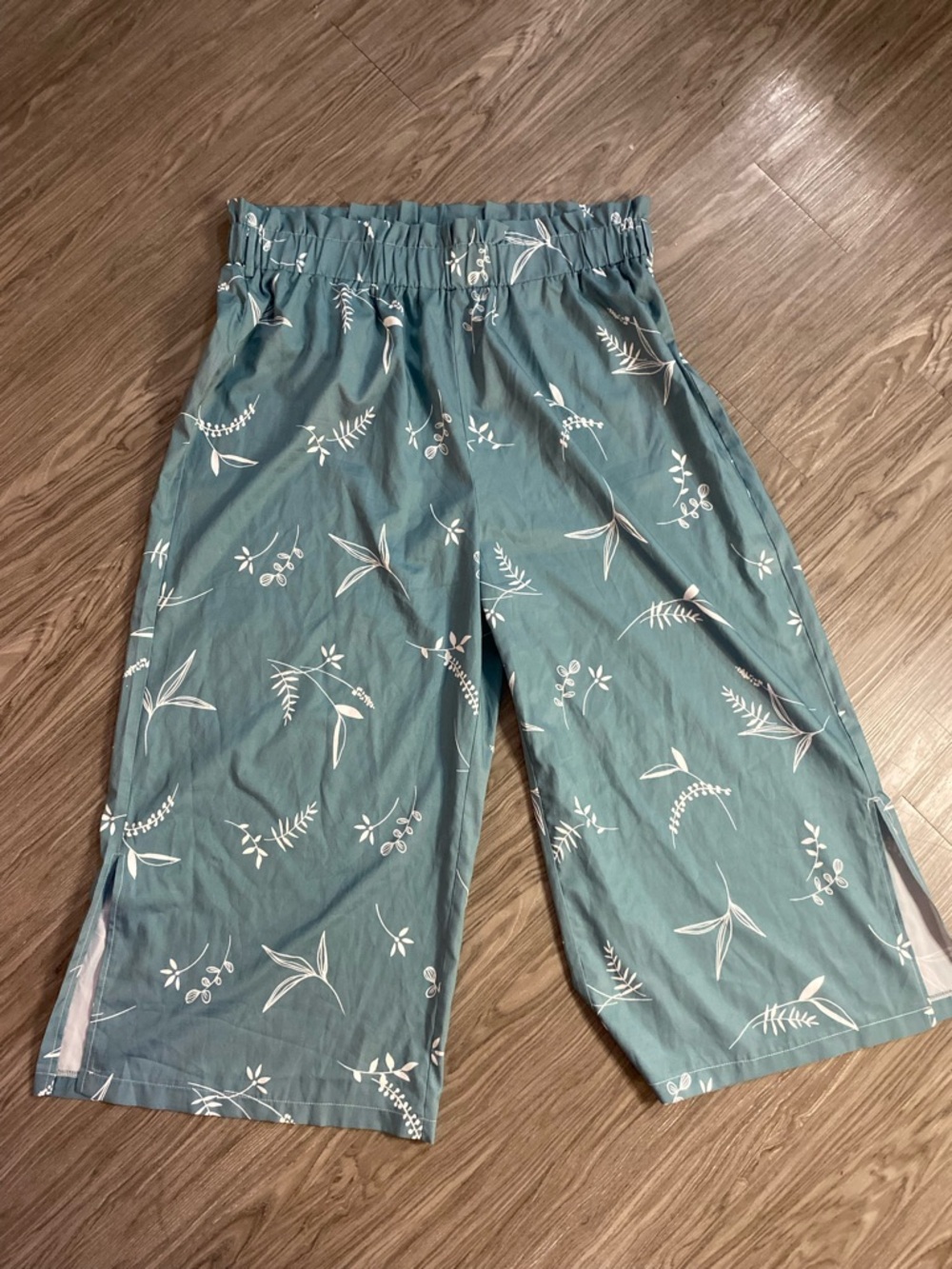 💖SHEIN Teal Blue Floral Wide Leg Pants 3XL